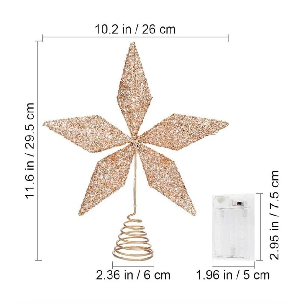 Stobok‎ Lighted Christmas Tree Topper Star Rose Gold Warm White LED Battery 12